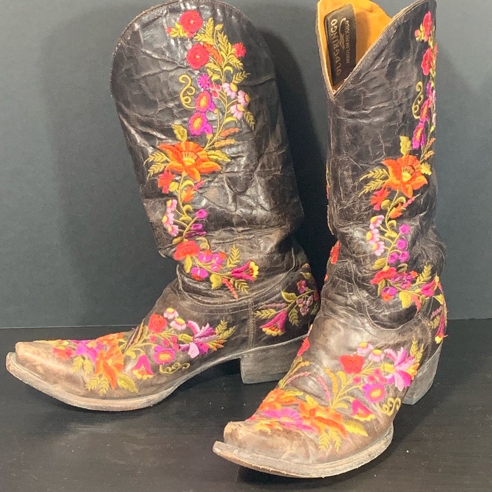 Old Gringo Brown Embroidered Cowboy Boots - 7.5